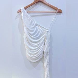 Lioness white draped one shoulder long sleeved top
